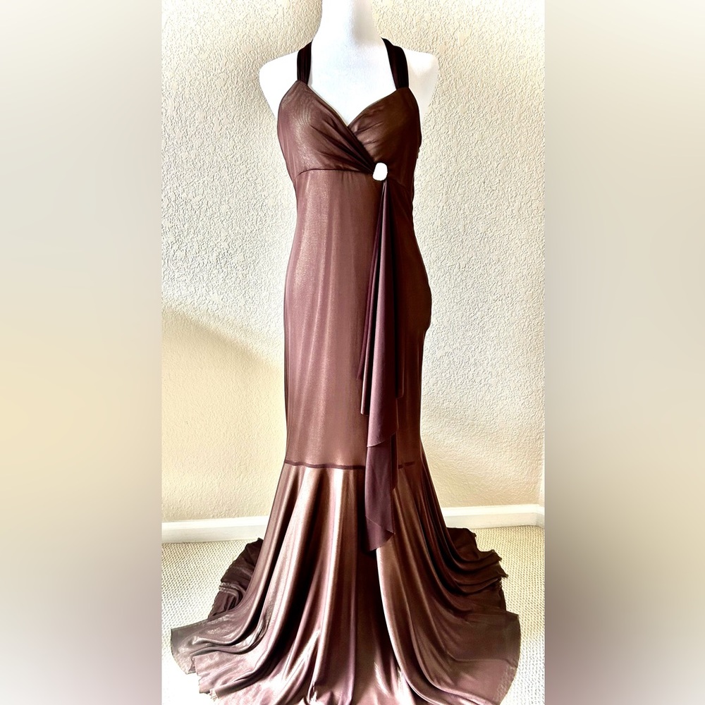 Beautiful Long Cache Gown in Deep Burgundy